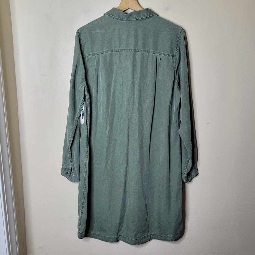 Old Navy Faded Twill Long Sleeve Shirt Dress In Matcha Green Size L NWT - Picture 4 of 9